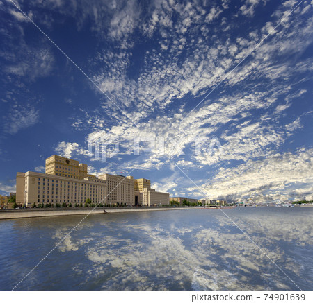 Main Building of the Ministry of Defence of the Russian Federation (Minoboron), day-- is the governing body of the Russian Armed Forces and Moskva River. Moscow, Russia 74901639