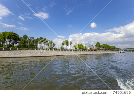 Moskva River and embankments (view from tourist pleasure boat). Moscow, Russia Moskva River and embankments (view from tourist pleasure boat). Moscow, Russia 74901696