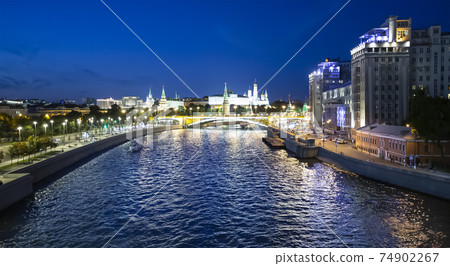 Night view of the Kremlin and Moskva River, Moscow, Russia--the most popular view of Moscow 74902267