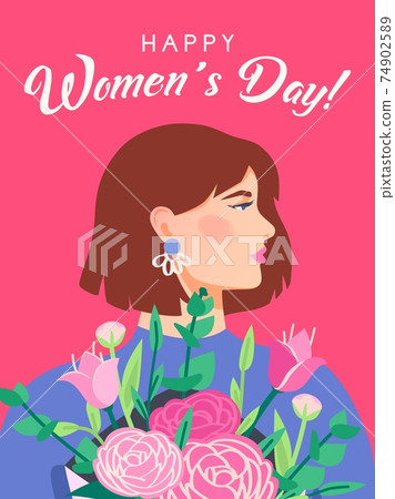 Happy Womens Day, March 8 card. Woman portrait. Happy Womens Day, March 8 card. Woman portrait. 74902589