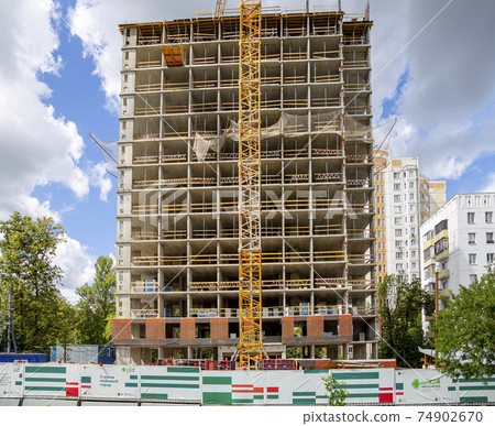 Multi-storey building under construction (new residential complex). Construction site upon renovation program in Cheryomushki district, Moscow, Russia 74902670