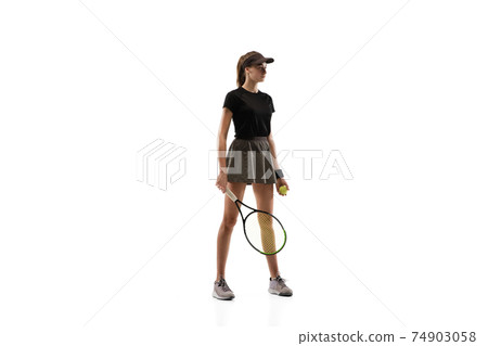 Young caucasian professional sportswoman playing tennis isolated on white background Young caucasian professional sportswoman playing tennis isolated on white background 74903058