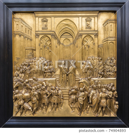 The fragment of copy of East Doors of Baptistery of San Giovanni, or Gates of Paradise, 15 century 74904893