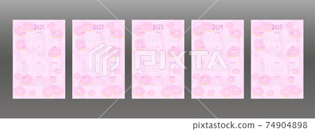 2021 2022 2023 2024 2025 calendar set for personal planner and notebook. Pink donuts with cream icing, cute cartoon girly childish style. Week starts on sunday 2021 2022 2023 2024 2025 calendar set for personal planner and notebook. Pink donuts with cream icing, cute cartoon girly childish style. Week starts on sunday 74904898