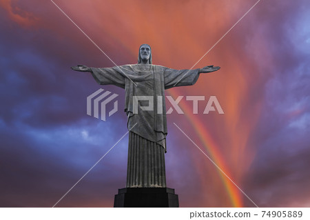 Beautiful panorama of Rio de Janeiro at twilight, Brazil. Corcovado Beautiful panorama of Rio de Janeiro at twilight, Brazil. Corcovado 74905889