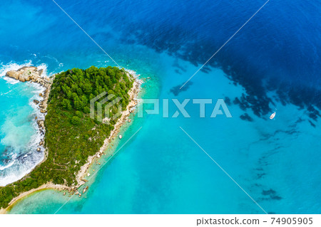 Beautiful beach in Kefalonia, Ionian Islands, Greece. Aerial view. 74905905