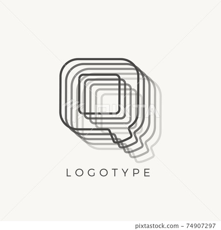 Letter Q of outline stripes, blend effect letter for monogram and logo template, contour line type 74907297