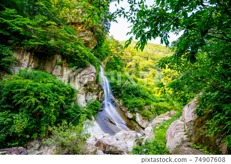 Autumn leaves river valley waterfall Autumn leaves river valley waterfall 74907608