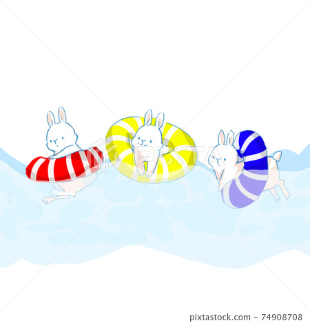 Rabbit swimming in a float - Stock Illustration [74908708] - PIXTA