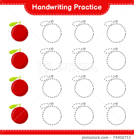 Handwriting practice. Tracing lines of Yumberry. Educational children game, printable worksheet, vector illustration 74908753