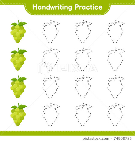 Handwriting practice. Tracing lines of Grape. Educational children game, printable worksheet, vector illustration 74908785