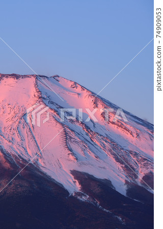 The summit of Mt. Fuji dyed red (Red Fuji) 74909053