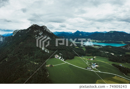 drone photo on lake Mondsee at Upper Austria, Oberosterreich drone photo on lake Mondsee at Upper Austria, Oberosterreich 74909243