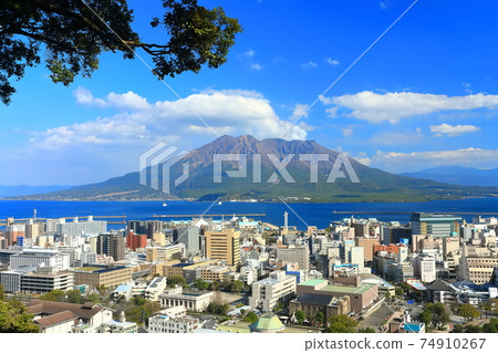 鹿兒島縣 從城山公園展望台眺望的櫻島 照片素材 圖片 圖庫