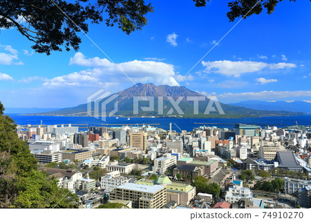 鹿兒島縣 從城山公園展望台眺望的櫻島 照片素材 圖片 圖庫