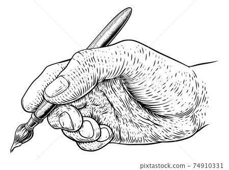 Artists Paintbrush Hand Vintage Woodcut Print Artists Paintbrush Hand Vintage Woodcut Print 74910331