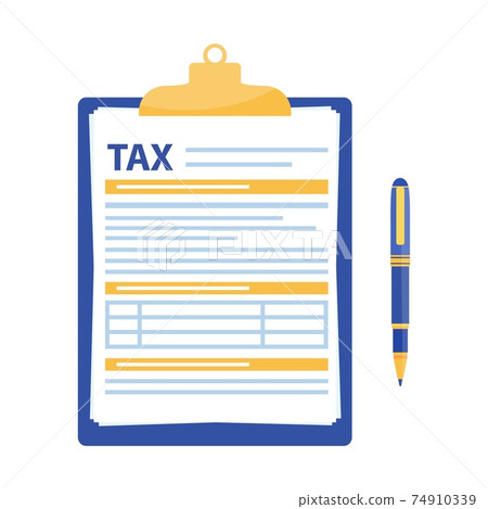 Tax form. Clipboard with tax form and pen Tax form. Clipboard with tax form and pen 74910339