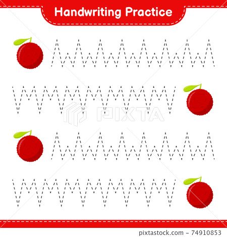 Handwriting practice. Tracing lines of Yumberry. Educational children game, printable worksheet, vector illustration 74910853