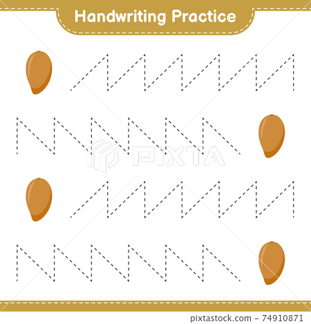 Handwriting practice. Tracing lines of Zapote. Educational children game, printable worksheet, vector illustration 74910871