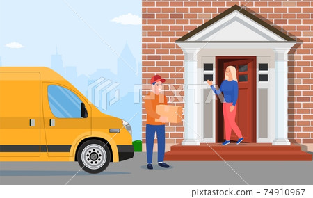 Man left cardboard boxes with goods 74910967