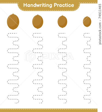 Handwriting practice. Tracing lines of Kiwi. Educational children game, printable worksheet, vector illustration Handwriting practice. Tracing lines of Kiwi. Educational children game, printable worksheet, vector illustration 74911465
