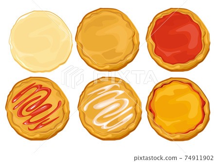 Dough pizza set, Making about collecting pizza. Raw, cooked dough with toppings of cheese, tomato sauce and mayonnaise. Vector cartoon Dough pizza set, Making about collecting pizza. Raw, cooked dough with toppings of cheese, tomato sauce and mayonnaise. Vector cartoon 74911902