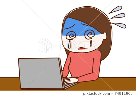 A woman panicking and crying because she doesn't know how to operate a computer A woman panicking and crying because she doesn't know how to operate a computer 74911903