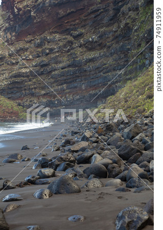 Landscape with huge cliffs, Nogales beach, La Palma, Canary Islands. 74911959