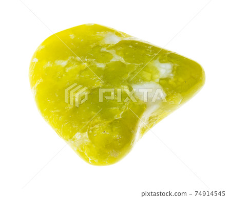 tumbled yellow Lizardite stone on white 74914545