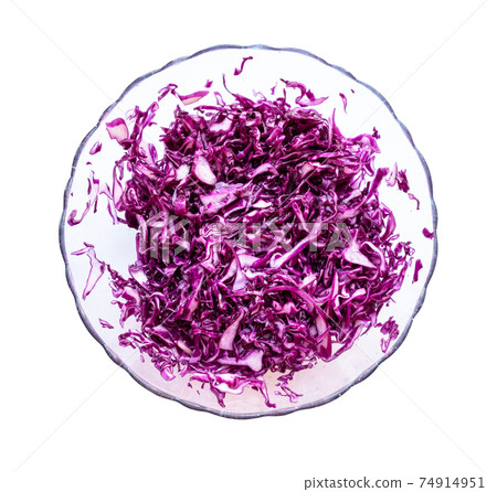top view of red cabbage salad with vegetable oil 74914951