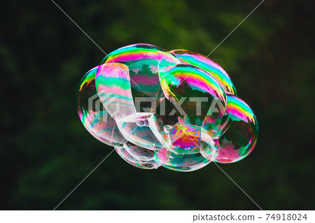 soap bubbles abstract cloud, green background 74918024