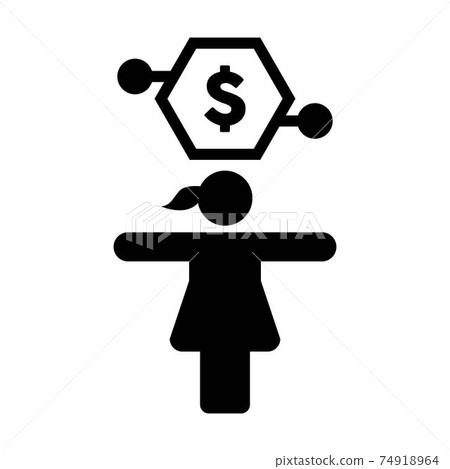 Dollar icon vector currency transaction symbol with female person for wallet in a glyph pictogram illustration 74918964