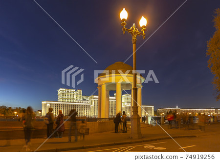 Main Building of the Ministry of Defence of the Russian Federation (Minoboron), at night-- is the governing body of the Russian Armed Forces and Moskva River. Moscow, Russia Main Building of the Ministry of Defence of the Russian Federation (Minoboron), at night-- is the governing body of the Russian Armed Forces and Moskva River. Moscow, Russia 74919256