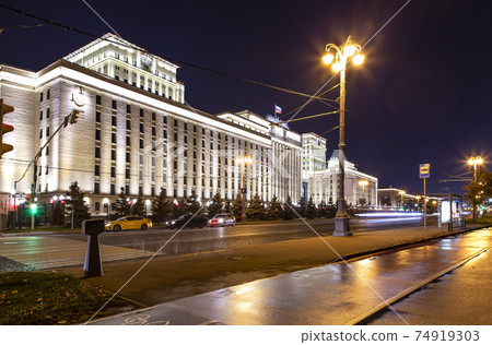 Main Building of the Ministry of Defence of the Russian Federation (Minoboron), at night-- is the governing body of the Russian Armed Forces. Moscow, Russia Main Building of the Ministry of Defence of the Russian Federation (Minoboron), at night-- is the governing body of the Russian Armed Forces. Moscow, Russia 74919303