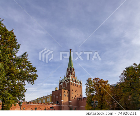 Troitskaya Tower (Trinity Tower). Inside of Moscow Kremlin, Russia (day). Troitskaya Tower (Trinity Tower). Inside of Moscow Kremlin, Russia (day). 74920211