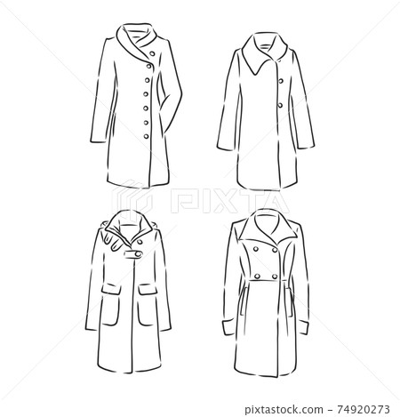 Trench coat icon. Fashion garment symbol. Technical drawing of garment for design, logo, advertising banner. coat vector sketch illustration Trench coat icon. Fashion garment symbol. Technical drawing of garment for design, logo, advertising banner. coat vector sketch illustration 74920273