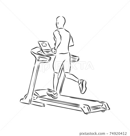 sports trainer ,treadmill, vector sketch illustration. Treadmill doodle style sketch illustration hand drawn vector 74920412