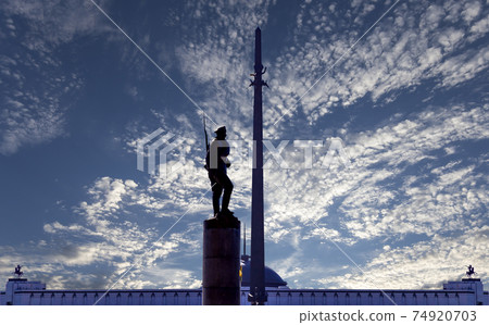 War memorial in Victory Park on Poklonnaya Hill (Gora), Moscow, Russia. The memorial complex constructed in memory of those who died during the Great Patriotic war War memorial in Victory Park on Poklonnaya Hill (Gora), Moscow, Russia. The memorial complex constructed in memory of those who died during the Great Patriotic war 74920703