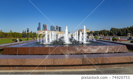 Fountain in the Victory Park on Poklonnaya Hill (Gora), Moscow, Russia. The memorial complex constructed in memory of those who died during the Great Patriotic war 74920753