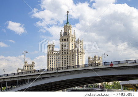 Kotelnicheskaya Embankment Building, Moscow, Russia-- is one of seven stalinist skyscrapers laid down in September, 1947 and completed in 1952. Shooting from a tourist pleasure boat Kotelnicheskaya Embankment Building, Moscow, Russia-- is one of seven stalinist skyscrapers laid down in September, 1947 and completed in 1952. Shooting from a tourist pleasure boat 74920895