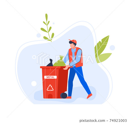 Worker man with bin garbage for metal 74921003