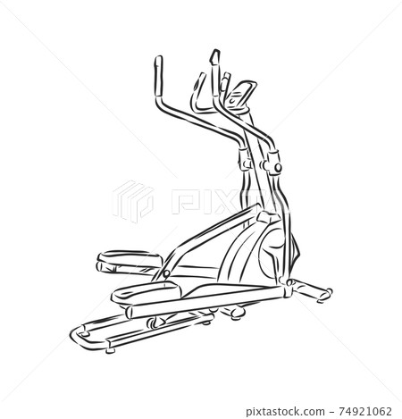 Hand drawn treadmill doodle. Sketch sports equipment and simulators, icon. Decoration element. Isolated on white background. Vector illustration. sports simulator vector sketch illustration 74921062