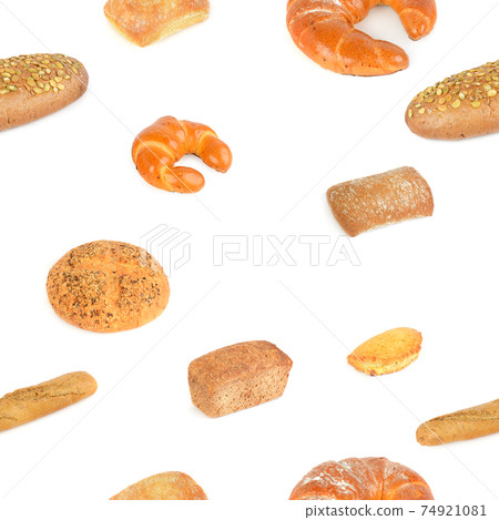 Seamless pattern varied set bread products isolated on white 74921081