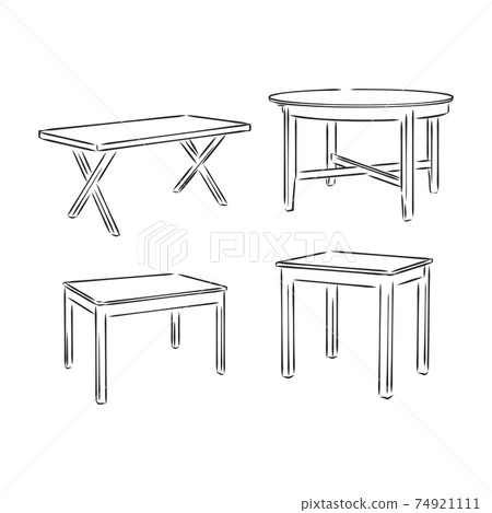set of hand drawn tables, vector illustration. table vector sketch illustration 74921111