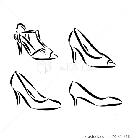 Set with beautiful women's shoes. Freehand drawing style. women's shoes vector sketch illustration 74921748