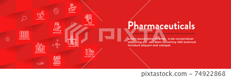 Pharmaceuticals and medications icon set w web header banner Pharmaceuticals and medications icon set w web header banner 74922868