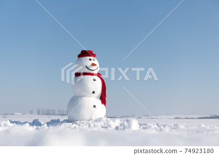 Funny snowman in stylish red hat Funny snowman in stylish red hat 74923180