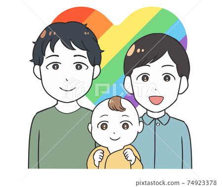 Homosexual couple gay baby iridescent heart Homosexual couple gay baby iridescent heart 74923378
