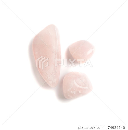 Rose quartz pebbles isolated, pink quartz polished stones 74924240