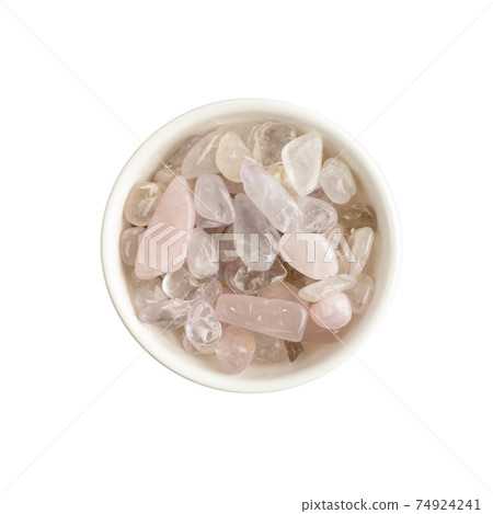 Rose quartz pebbles isolated, pink quartz polished stones 74924241